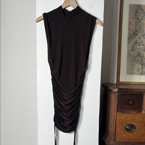 PrettyLittleThing Brown Ruched Midi Dress